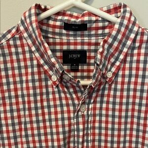 J. Crew Men's Red and Gray Plaid Shirt